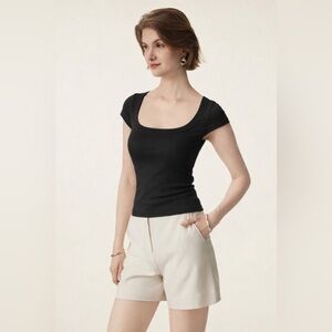 OGL Short Black Stretch Cotton Square Neck Cap Sleeve Brami Size Medium